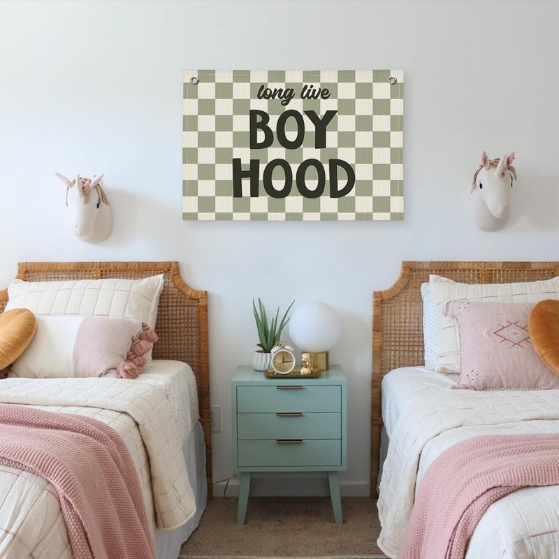 PLKMN Long Live Boyhood Banner, Sage Green Boys Kids Room Decor Linen Canvas Banner, Wall Hanging Flag Decor for Nursery Playroom Toddler Room - Image 5